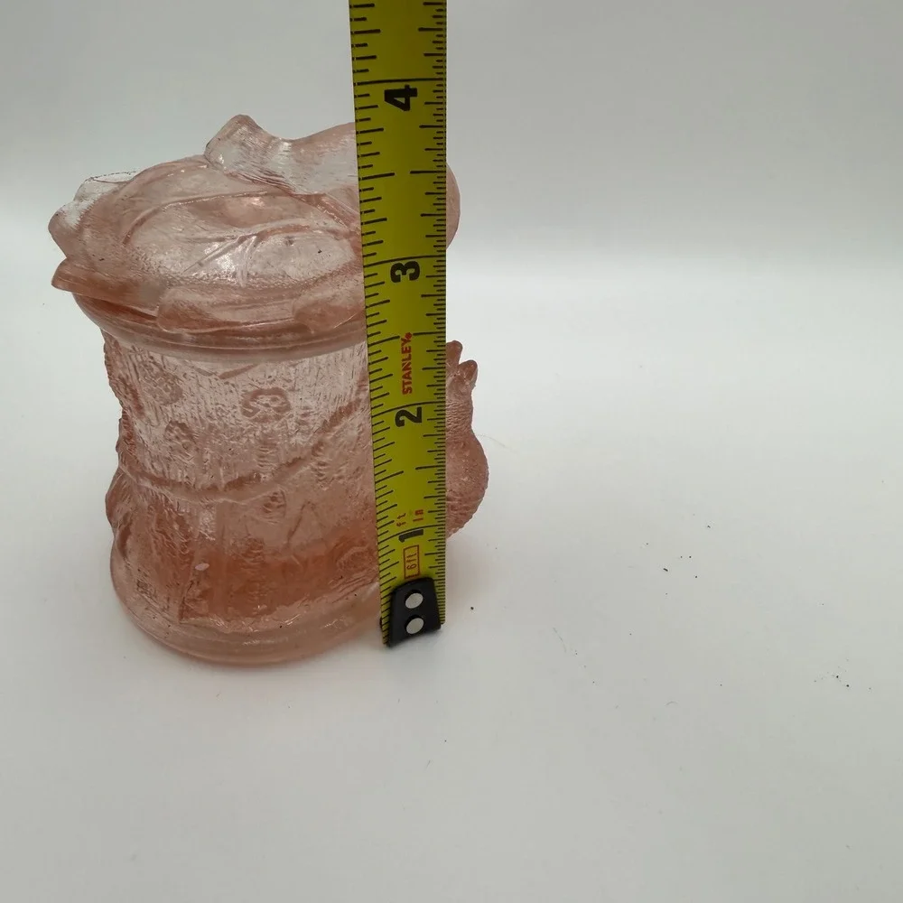 Pink‎ Pressed Glass Mustard Jar with Lid Vintage Style Condiment Server